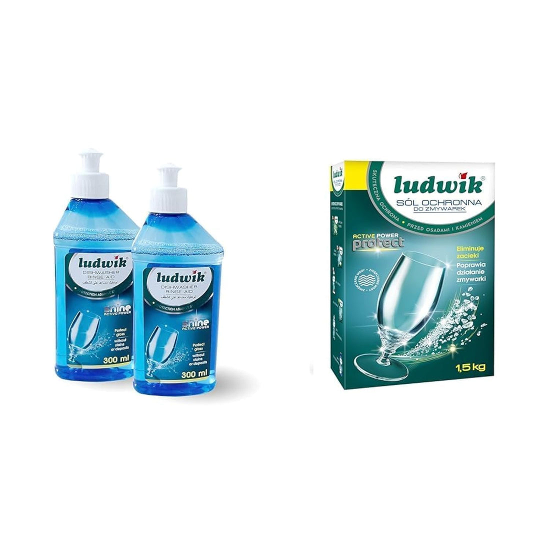 Ludwik protective salt for dishwasher - 1.5 kg + Ludwik dishwasher rinse aid - 300 ml (pack of 2) bundle