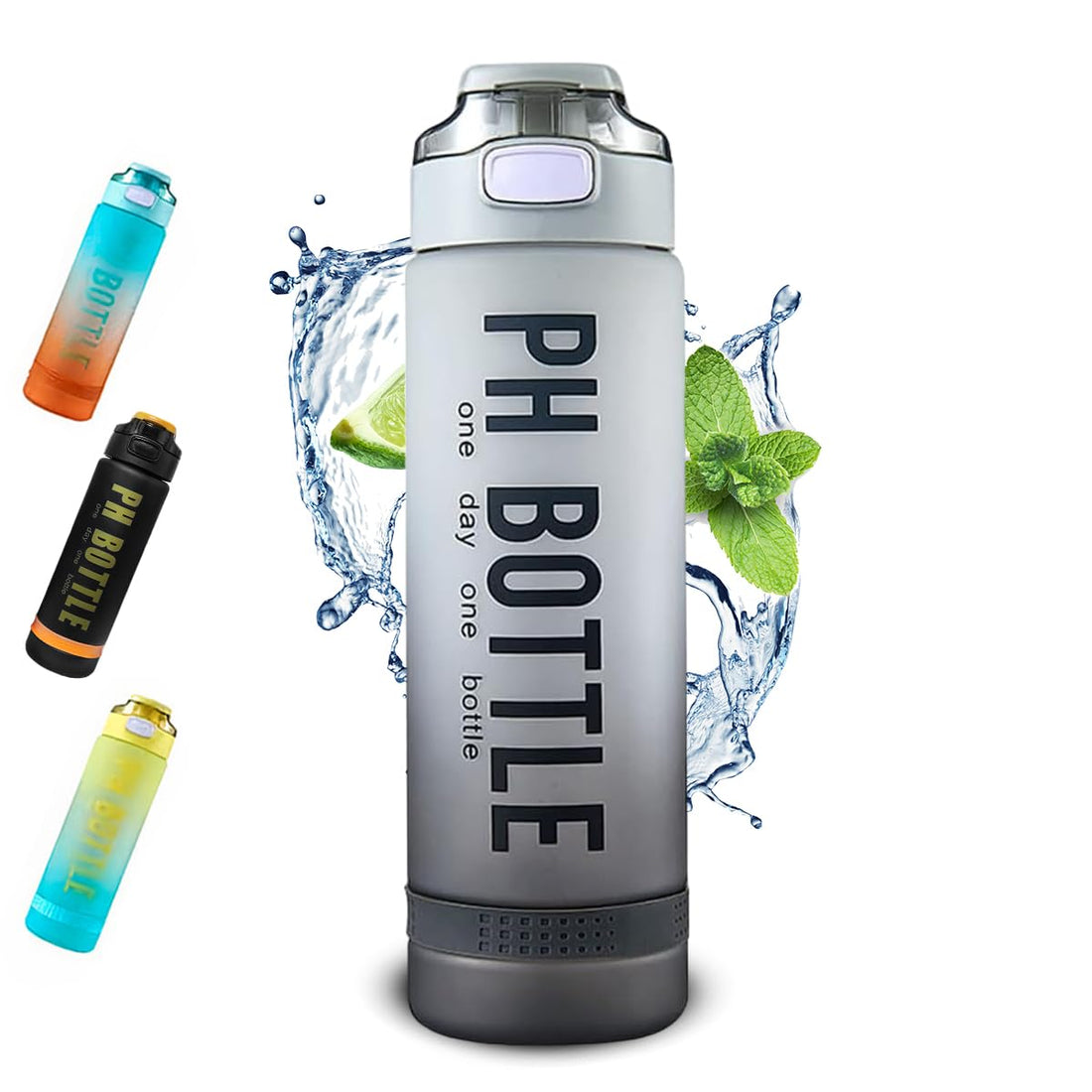 hanso Water Bottlel, Motivational Sports Water Bottle with Time Markers, BPA Free, Waterproof, Portable Sports Bottle for Bike, Camping, 1 Litre (Grey)