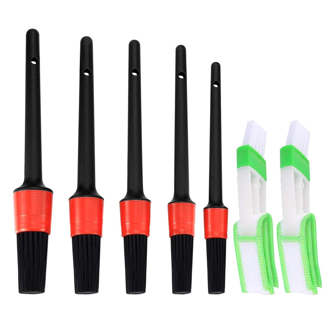 Auto Detailing Brush Set, 5 Pcs Car Detailing Brushes, 2 Pcs Car Air Condition Duster, Car Detail Cleaning Brushes Kit for Car Exterior, Interior, Air Vents, Dashboard, Emblems, Engine, Wheel