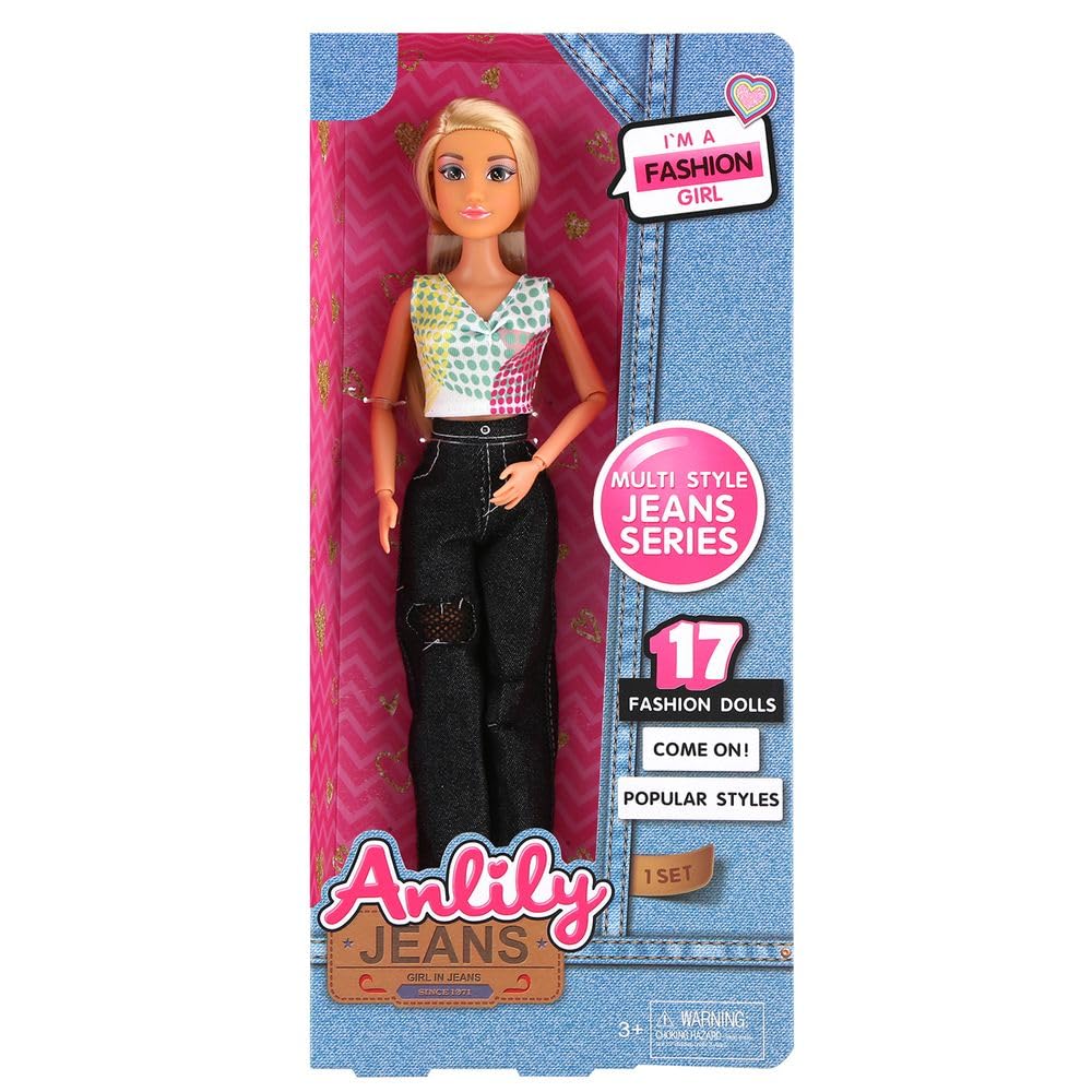 Anlily Jeans Girl In Jeans Fashion Girl 29cm Doll With Black Trousers- 616060B