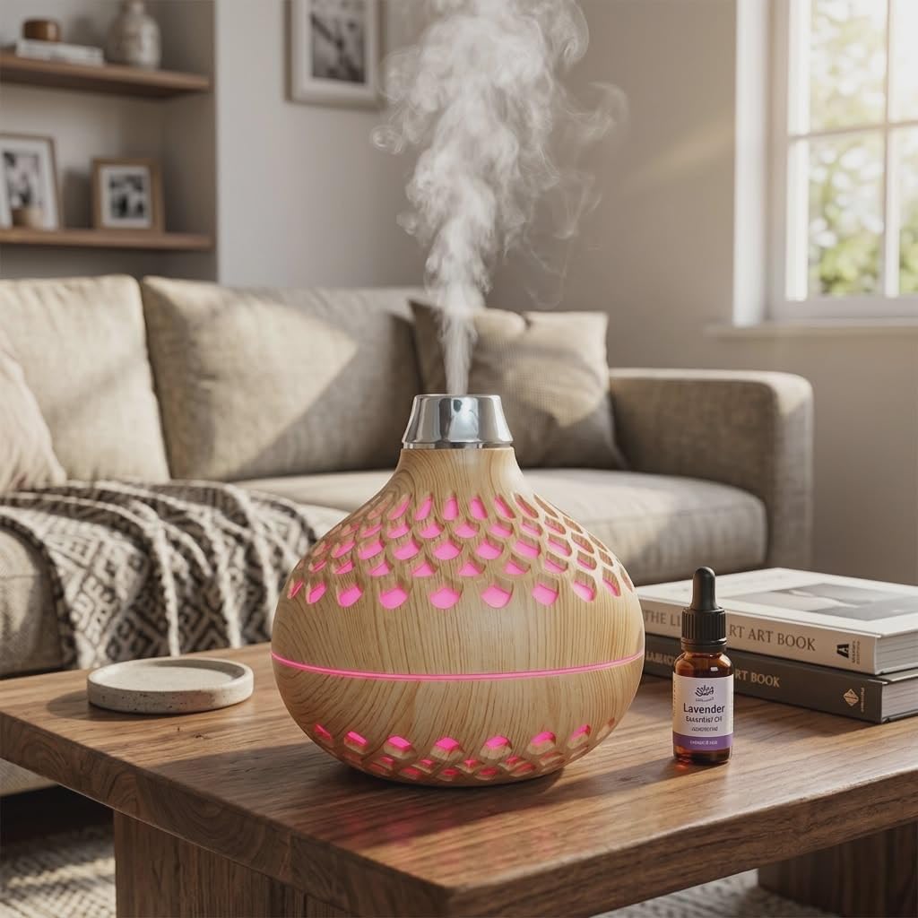 260ml Humidifier - Ultrasonic Aroma Diffuser with 7 Color Changing LED Light - Ultra Quiet - USB Powered - for Office - Bedroom (Beige)