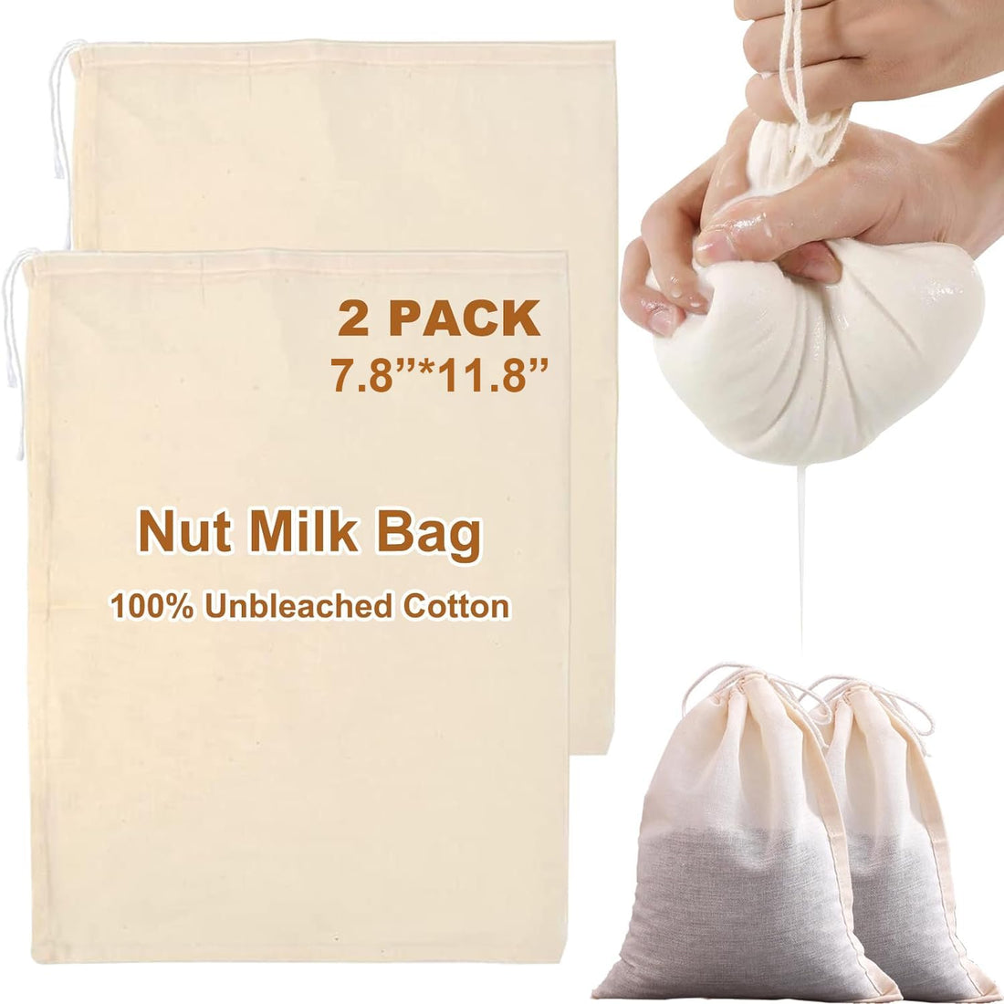 Lonimia 2 PCS Reusable Cheesecloth, Grade 100, 7.9x11.8 Inch Hemmed Organic Cheese Cloth for Straining Craft, 100% Cotton Unbleached Cloth Strainer for Cooking, Baking, Juicing, Cheese Making