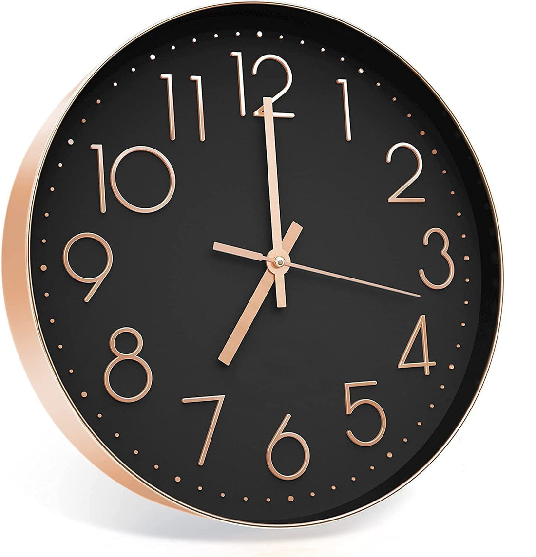 VOLANTIS 12 Inch Modern Stylish Plastic Wall Clock Non Ticking Silent Decorative Wall Clocks for Home, Living Room, Hall, Office, and Bedroom (Rose Gold & Black)