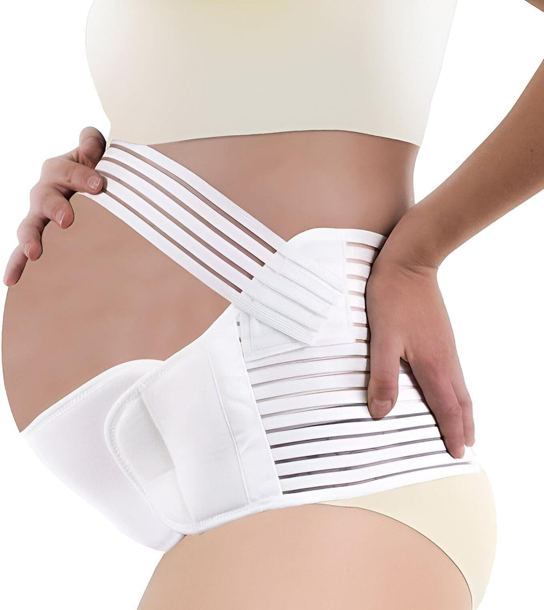 Comfortable Maternity Band - 4 in 1 Supportive Belt Designed to Assist Pregnant Women and New Mothers with Back Pain Management (M-XXL) (White)