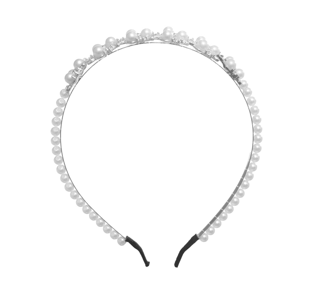 Leaves Pearl-Beaded Headband - White Silver