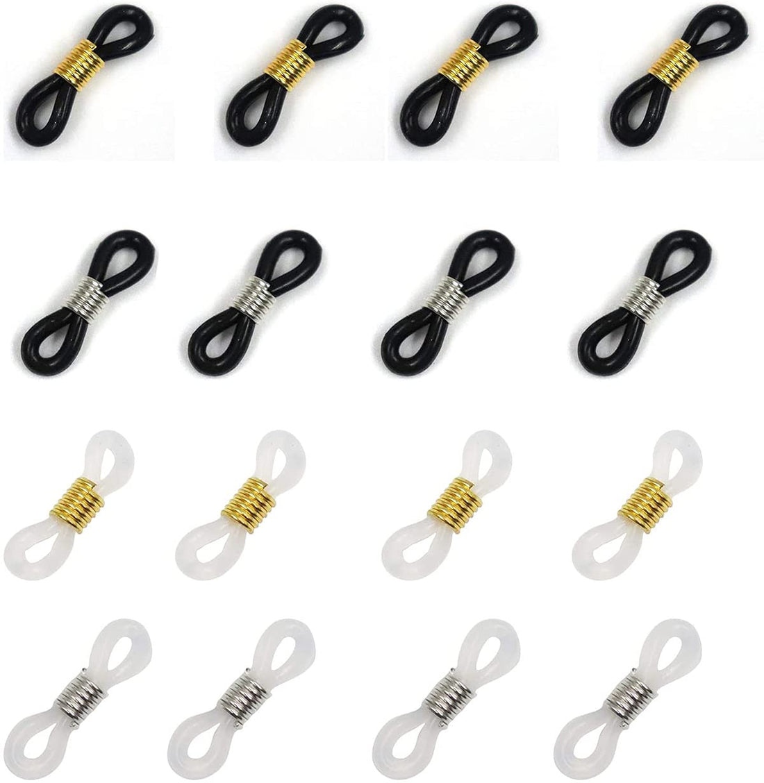 DELFINO Eyeglasses Chain Ends, Anti Slip Silicone Spring Rubber Connector Holder Retainer for Eyeglass Sunglasses Necklace Chain Adult Accessories 16 Pcs