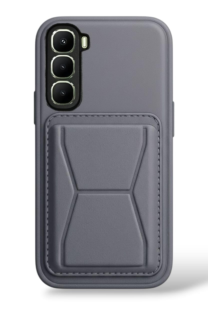 Leather Case Compatible for Infinix HOT 60 Pro Plus Shockproof Leather Back Card Storage & case built-in Stand PU leather for a stylish look, comfortable grip (Gray)