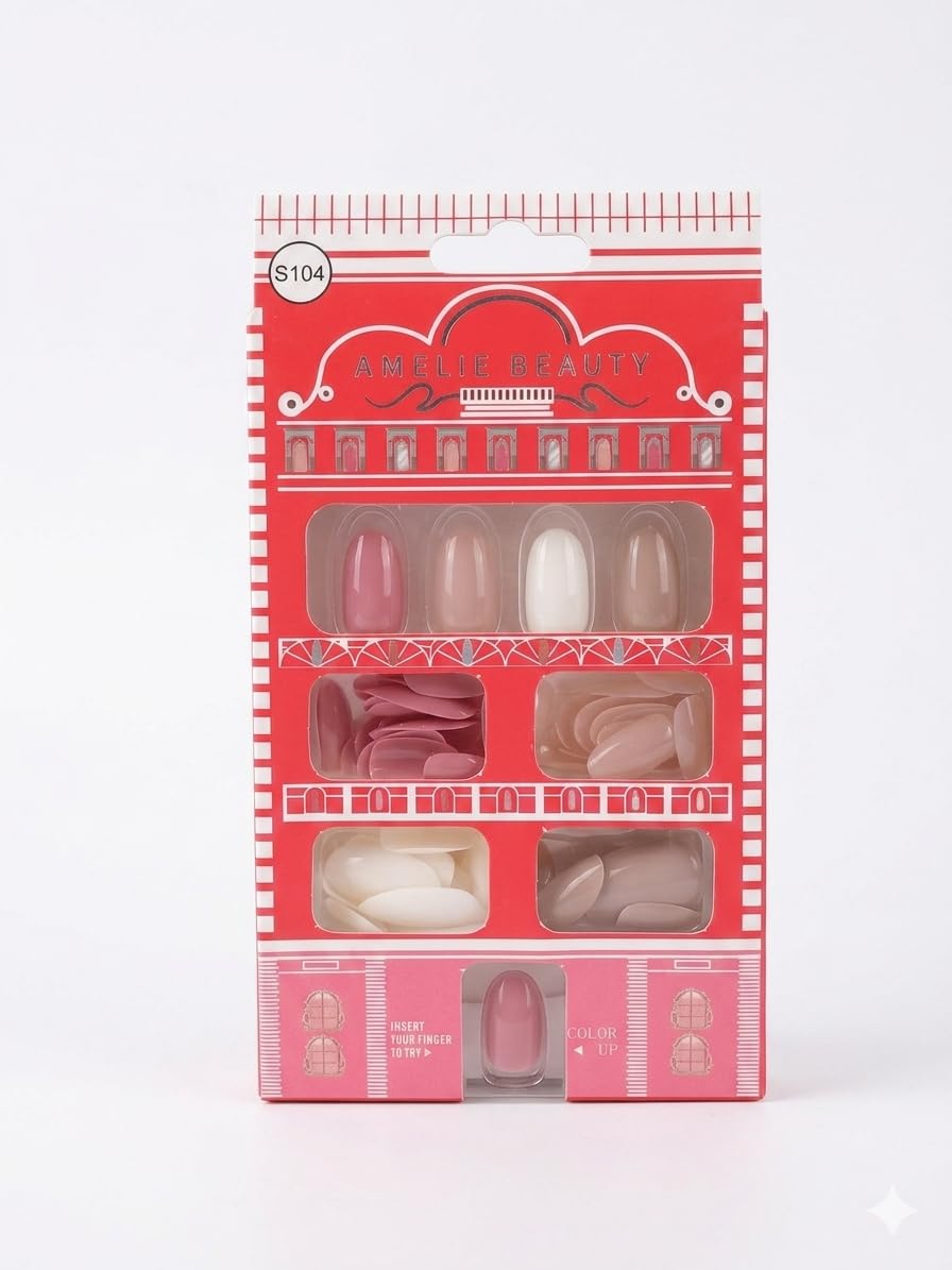 Amelie Beauty False Nails, 4 Assorted Colors, Oval Shape, 96 Count