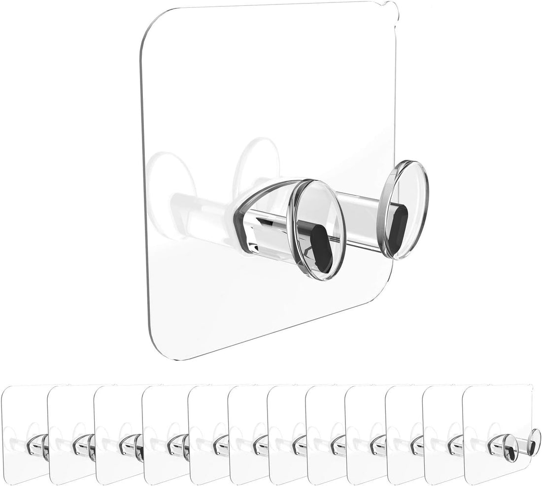 Plan A Multipurpose Transparent Adhesive Hooks, Power Sockets Holder, Strong Adhesion, Waterproof, Oil-proof, Ideal for Kitchens, Bathrooms, Offices, Suitable for Hanging Phone, Towels, Cords (10)