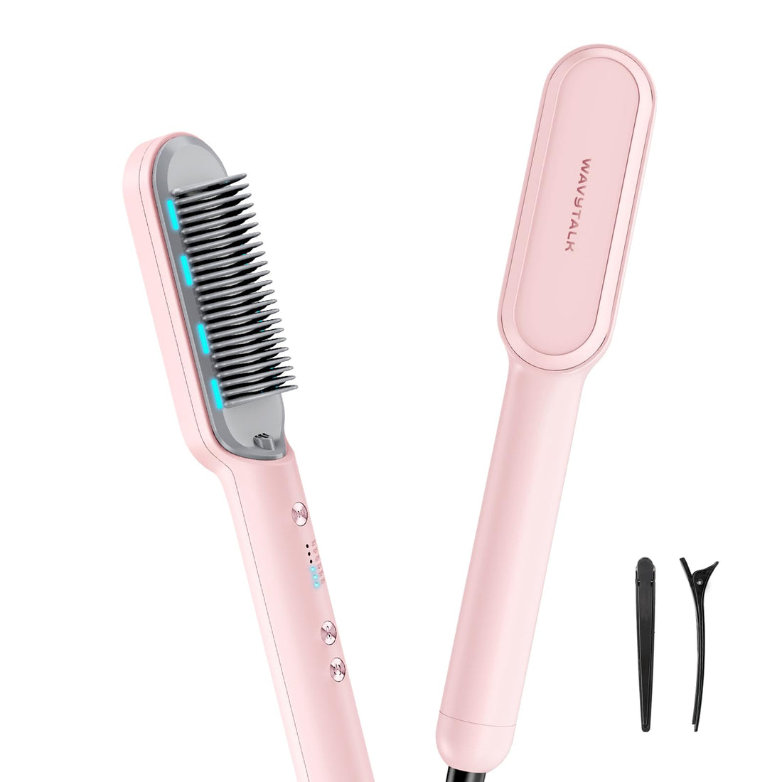 Wavytalk Purple Ionic Hair Straightening Brush, 6 Temp Settings, Anti-Scald Ceramic Comb, Dual Voltage, Straightens in One Stroke