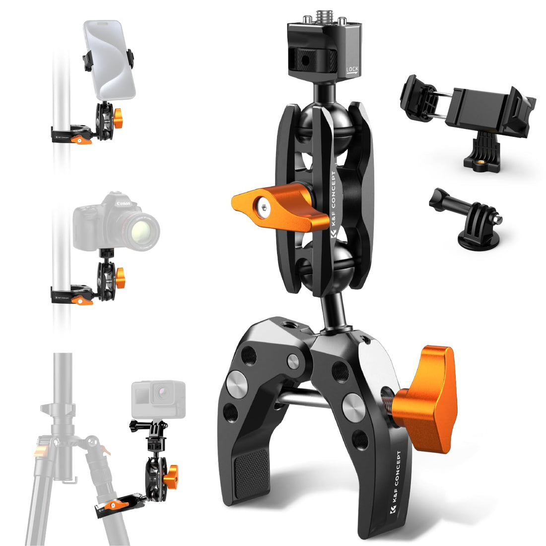 K&F Concept MS13 Magic Arm with Super Clamp, Super Clamp with Two 360° Ball Heads, 1/4" Thread and 1/4" Screw Compatible with Camera, Phone, GoPro, Tripod
