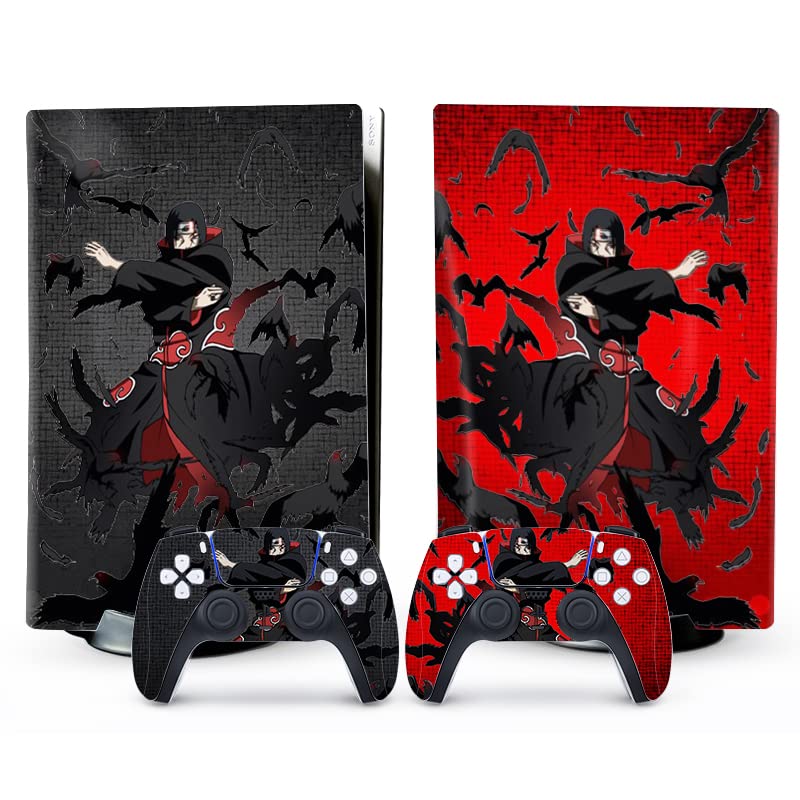 XSUID PS5 Skin - Disc Edition Game Console and Controller Accessories Cover Skins - Black and Red PS5 Skin Itachi