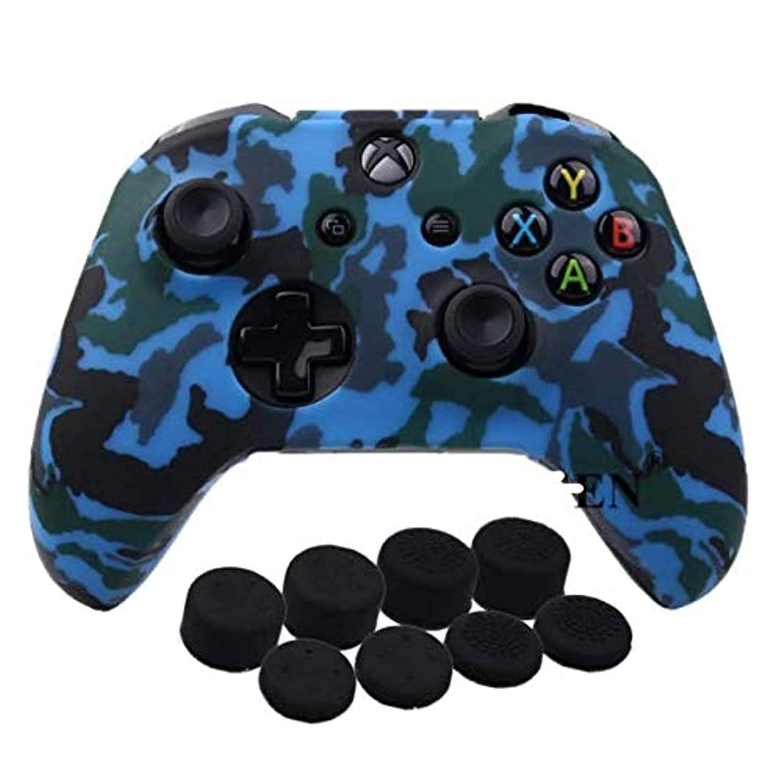 SKEIDO Printing Silicone Cover Skin Case for Xbox One/S/X Controller & PRO Thumb 8 * Grip Caps (Camo-Blue)