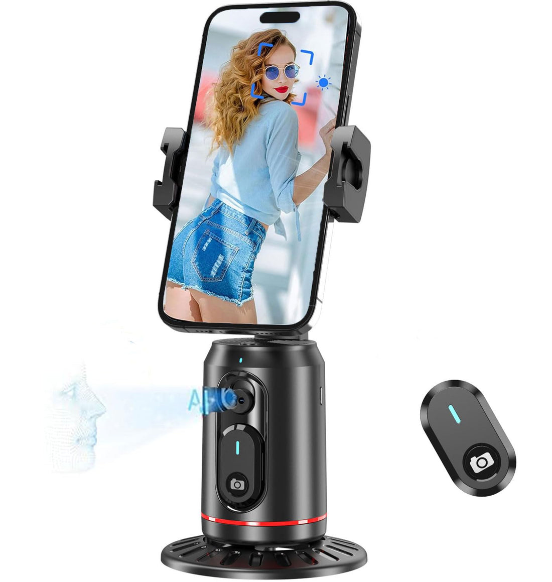 Mimiblack Auto Face Tracking Phone Holder,360°Rotation Face Body Tracking Tripod No App Smart Shooting Stand Phone Camera Mount with Remote Gesture Control Recording streaming tiktok trend items