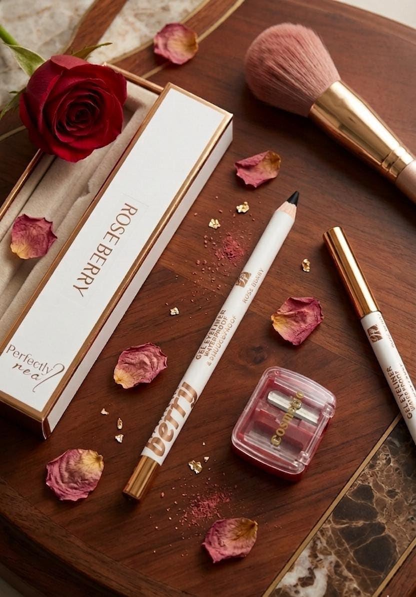 ROSE BEARY Professional Gel Kohl Waterproof Long Lasting Gel Kohl Soft Creamy Formula Provides Intense Blackness and Rich Color (Black 0968, Pen + Sharpener)