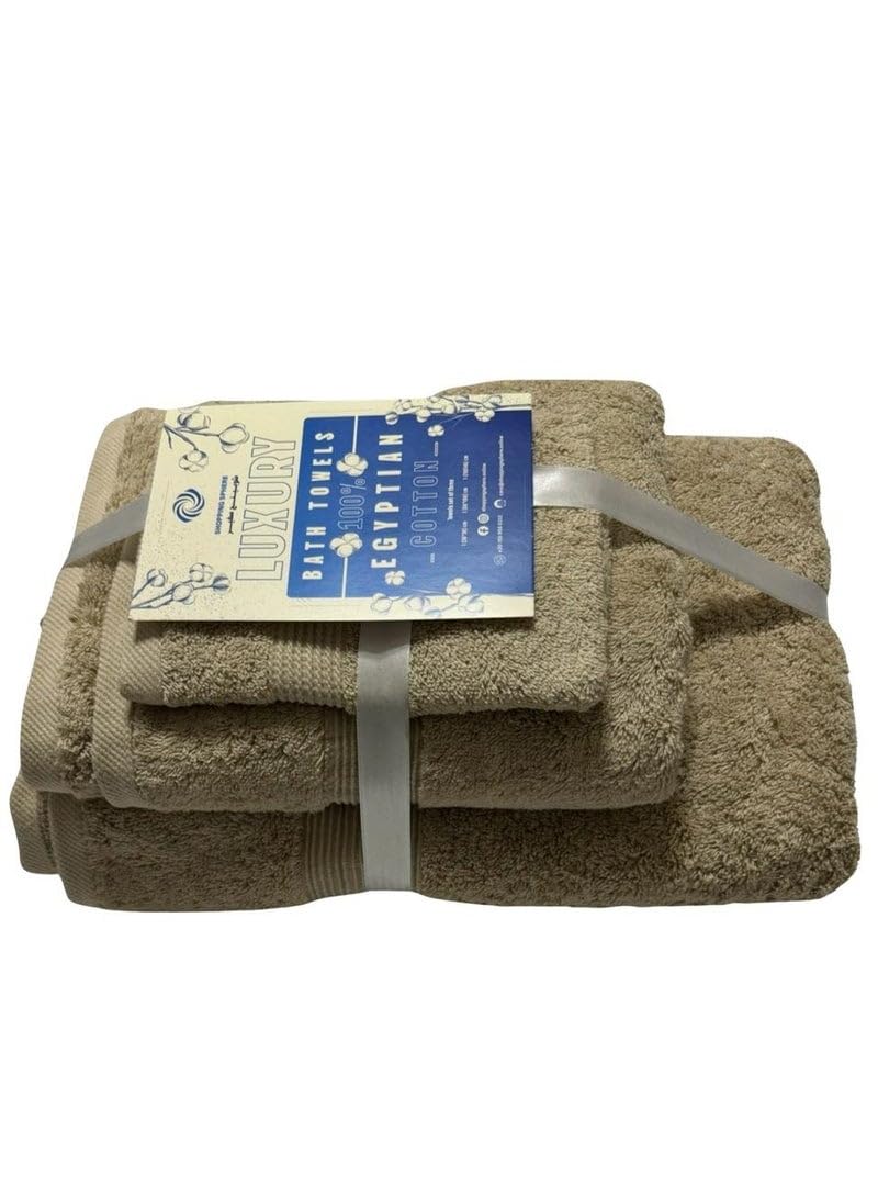 Jacquarddina Set of Bath Towels Beige (3 Luxury Towels: 30X30cm & 50X100cm & 70X140cm) 100% Egyptian Cotton