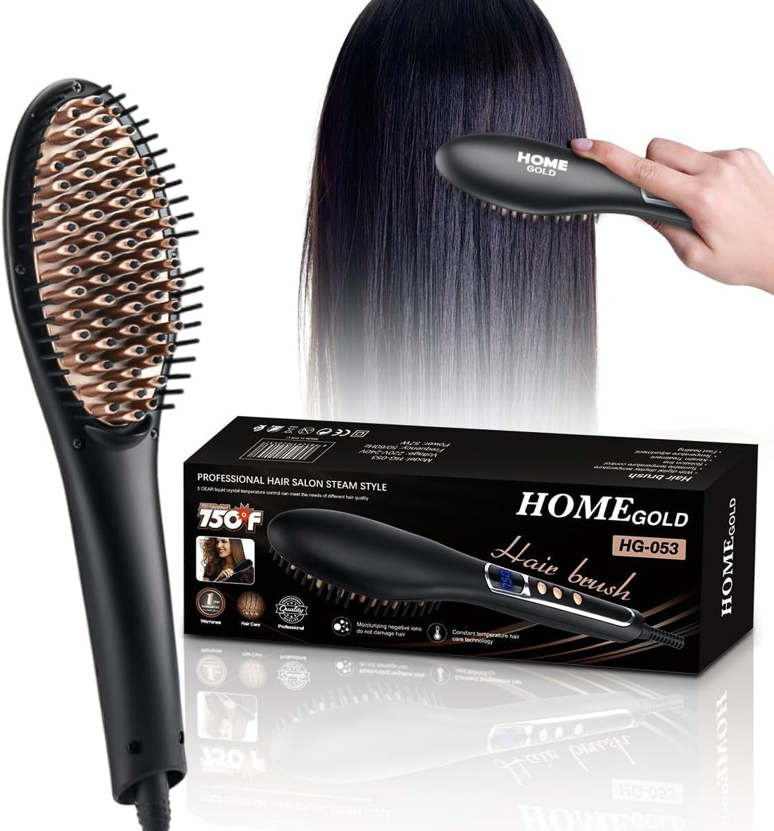 Hair Dryer Brush Hot Air Comb Ionic Blow Dryer Straightener One Step Styler 57W Fast Heating Frizz Control Volumizer For All Hair Types HG-053
