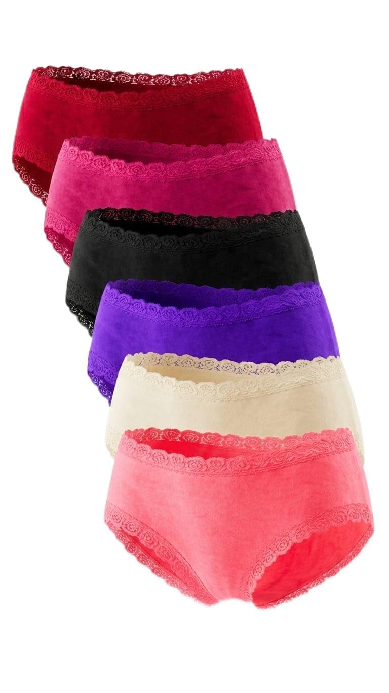 Dabbagh Women’s Mid Waist Cotton Stretch Briefs Underwear, 6 Pieces Multi-Color Pack, Soft Daily Panties, 96% Cotton 4% Lycra