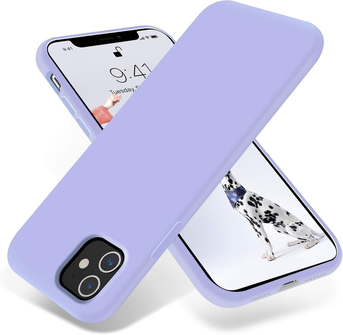 Silicone Case for iPhone 12 and iPhone 12 Pro (6.1"), Compatible Shockproof Slim Thin Phone Cover, Soft Microfiber Lining & Anti-Scratch Tough Acrylic Back, Full Body Protective Case (Light Purple)