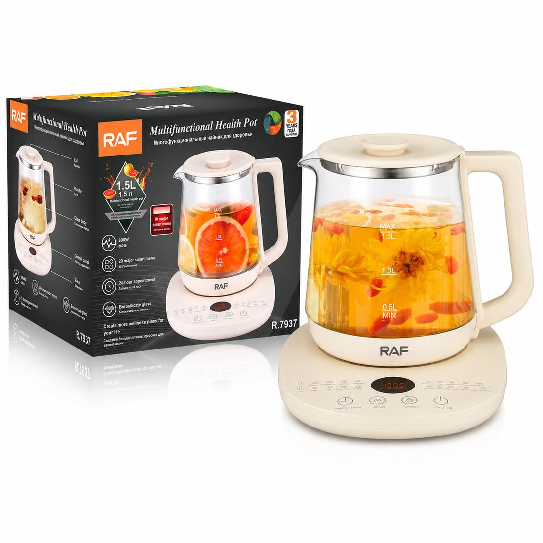 Multifunctional Healthy Pot Electric Kettle 1.5L Borosilicate Glass| 20 Smart Menus | 1500W Fast Boil | 24H Timer | Safety Boil-Dry Protection | 3-Year Warranty