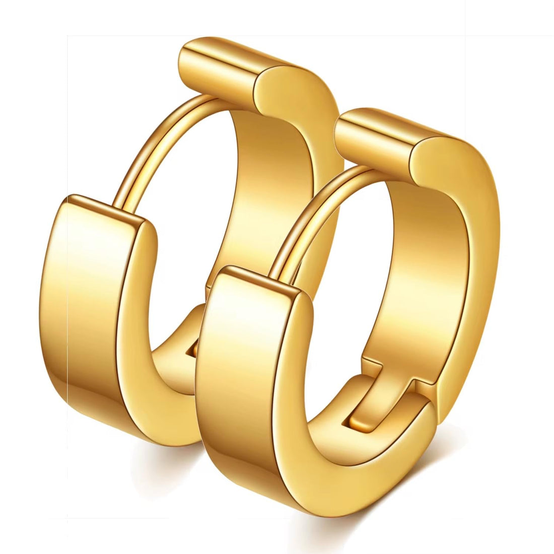 Premium 18K Gold Plated Chunky Hoop Earrings - Bold Stainless Steel Wide Huggie Hoops for Women, High-Polish Mirror Finish, Tarnish-Free & Hypoallergenic, Modern Minimalist Jewelry Gear.