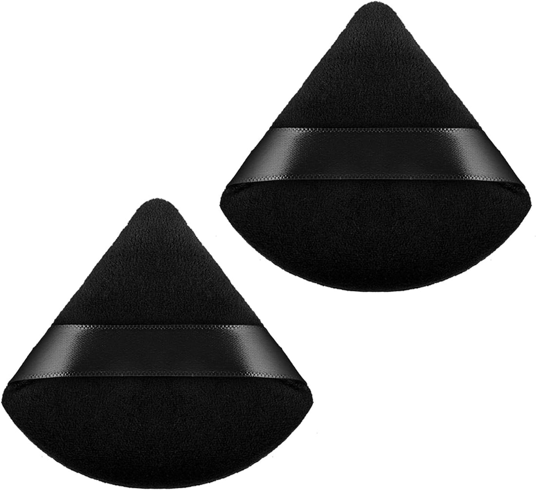 ECVV 2Pcs Powder Puff Triangle Makeup Puff Soft Cosmetic Sponge Reusable Makeup Powder Sponges with Strap for Loose Powder Foundation Eyes Corners Wet Dry Makeup,Black