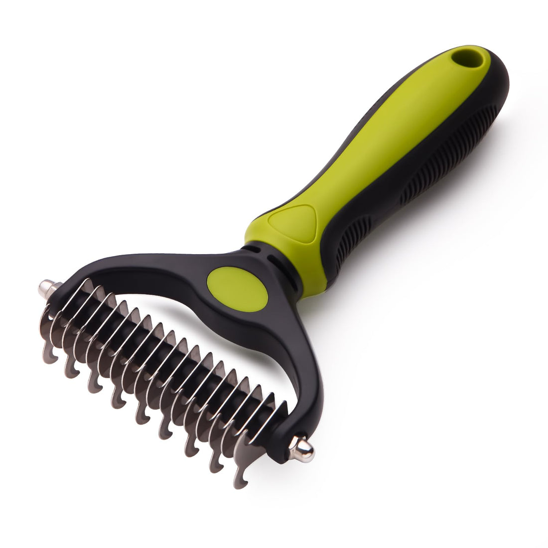 Pet Grooming Brush - Double Sided Shedding and Dematting Undercoat Rake for Dogs and Cats - Extra Wide Dog Grooming Brush, Dog Brush for Shedding, Cat Brush, Dog Brush, Pet Comb, Green