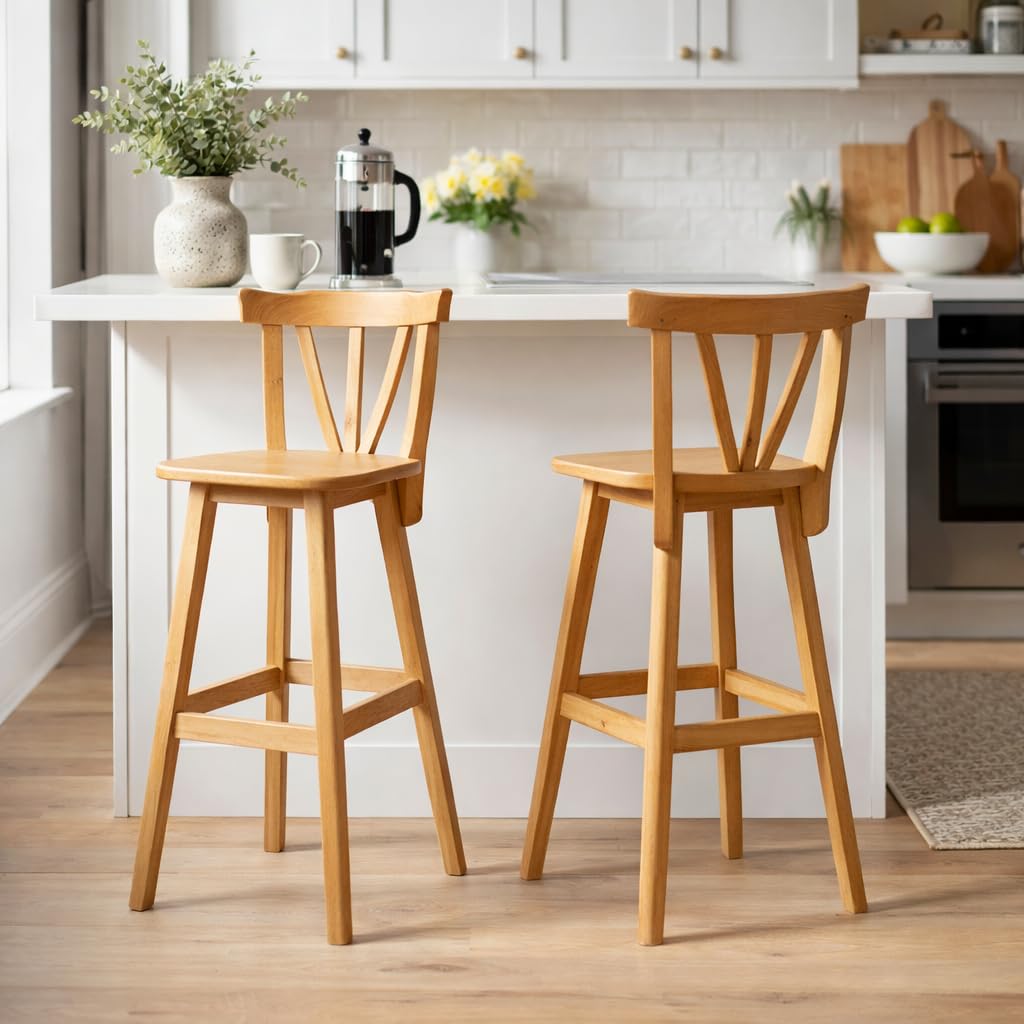 Beech Wood Bar Chair for Kitchen, Modern Design, High Stool Suitable for Kitchens Natural Wood Bar Chair – Modern Ergonomic Design – Height 80 cm – Suitable for Kitchen and Cafes