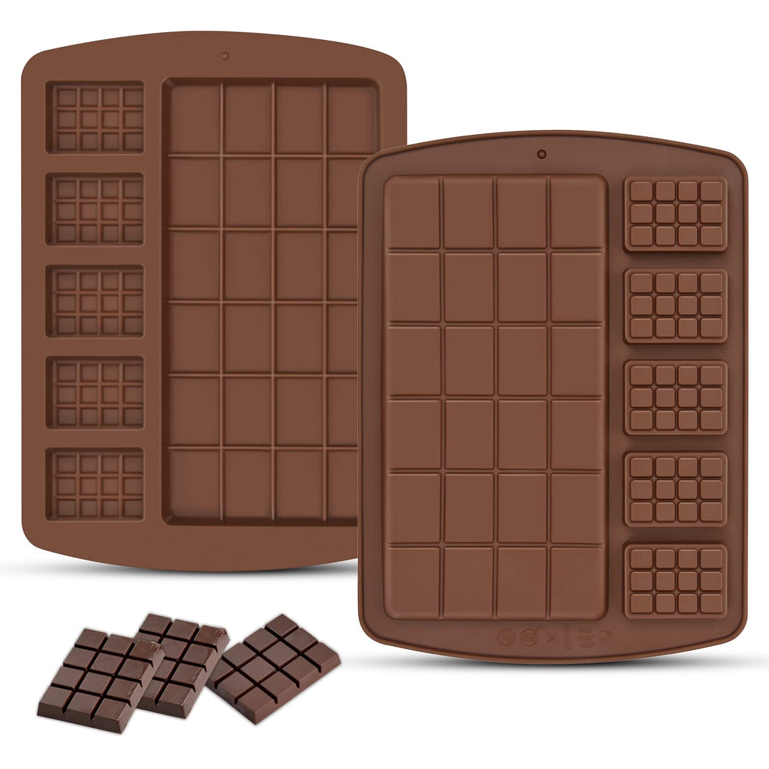 Chocolate Moulds Silicone Bar Molds Food Grade Non-Stick Making Set for Baking Protein Sweets Mold Engery Bar Trays Break Apart 2 Pack