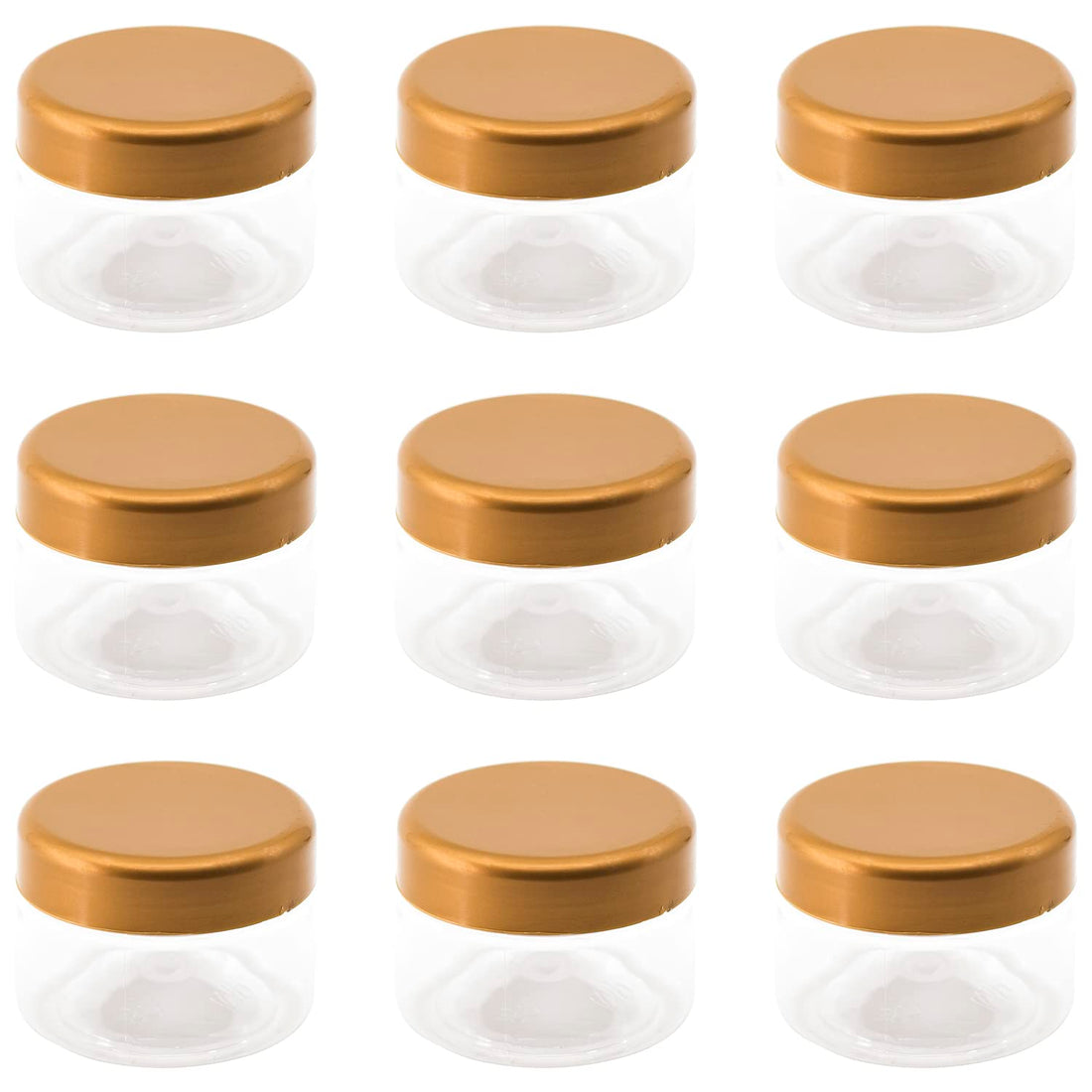 FUNNY 12 Pieces Clear White Plastic Jars 12 Pack 100ml Empty Jar with Lid Gold Color - High Quality Plastic Healthy Packaging Any Travel Tins Products Round Empty Tins - by Funny