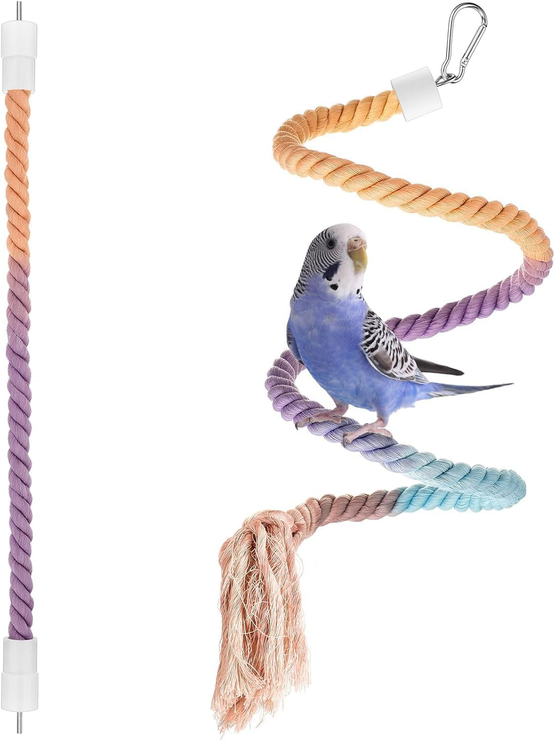 2 Pcs Gradient Bird Rope Perch Stand for Parrots Birdcage Cotton Swing Climbing Rope with Bell Standing Bungee Toys Accessories