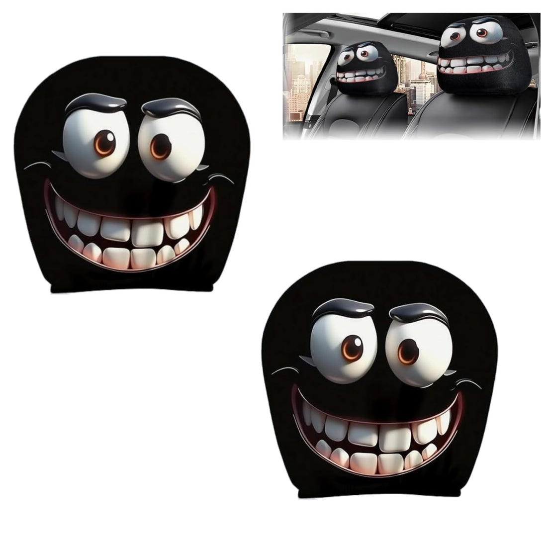 2 Pcs Funny Cartoon Car Headrest Covers, Funny Spoof Car Seat Headgear Universal Fit Car Decorations for Halloween Auto Seat Rest Decoration for All (B)