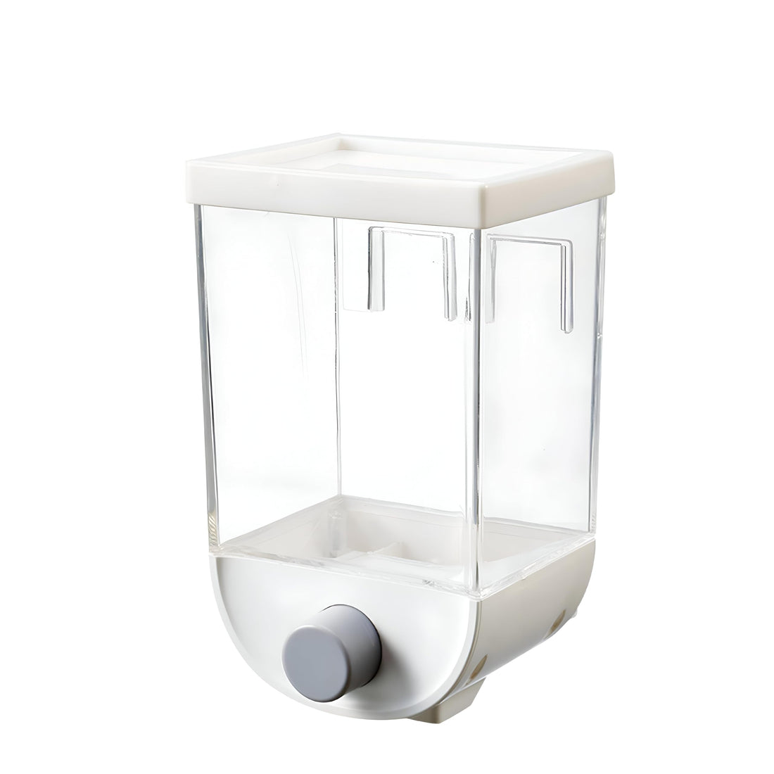 Wall Dispenser - 1.5L Dry Food Storage Organizer for Cereals, Candy, Granola, Nuts, Rice, and Pasta, Nail-Free Mount for Neat and Space-Saving Kitchen Arrangement in Elegant White