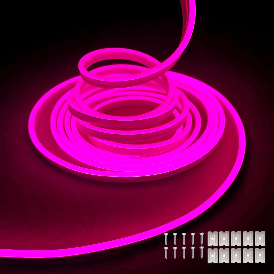 Pink Neon LED Strip Lights, 16.4ft 12V DC 600 SMD2835 LEDs Waterproof Flexible Rope Light for Indoor & Outdoor Home Decoration (Power Adapter Not Included)