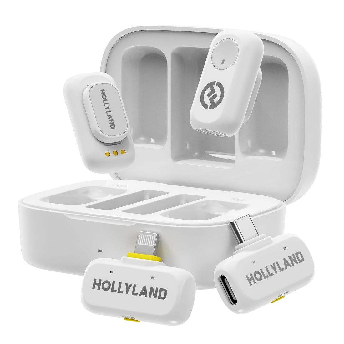 Hollyland Lark A1 Combo Wireless Lavalier Microphone for iPhone 14/13/12 (2TX + 2RX + Charging Case) 48KHz/24-Bit, 3-Level Intelligent Noise, Microphone for YouTube, Podcast, Vlogging (White)