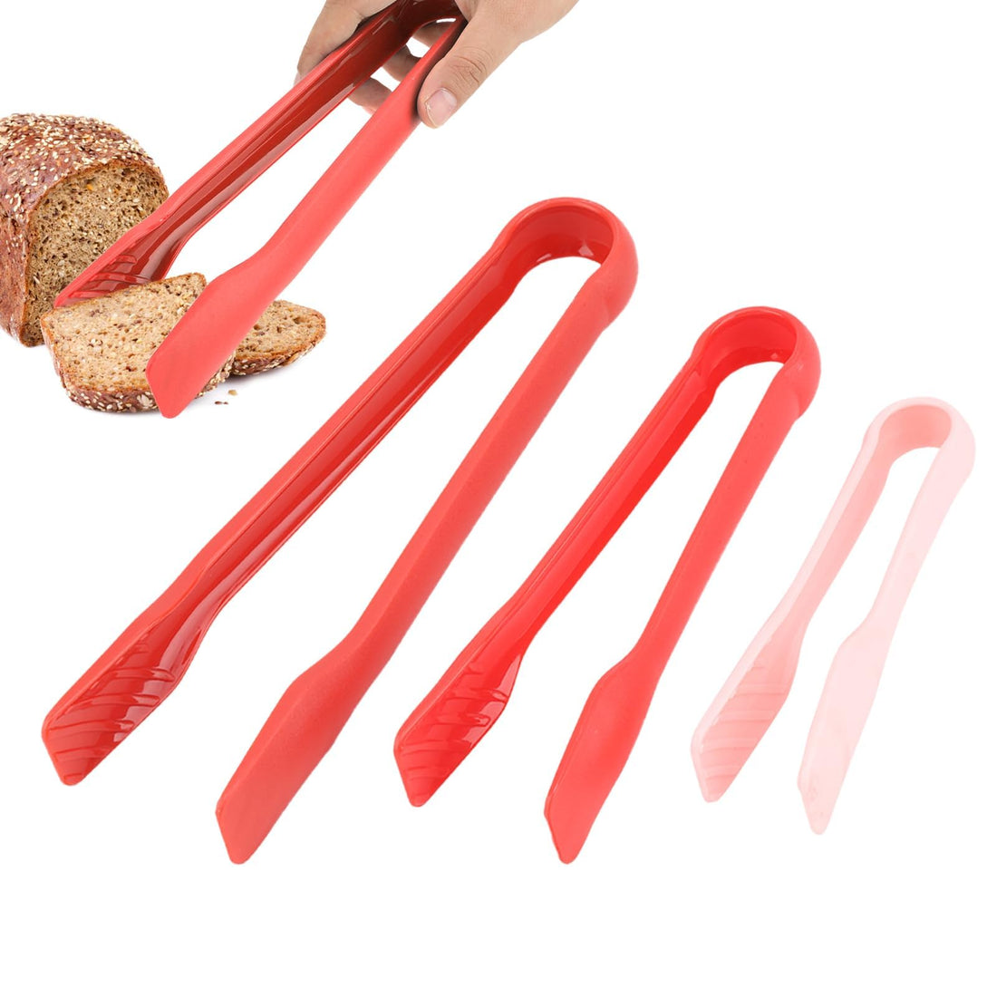 Set of 3 Professional Kitchen Tongs BBQ Tongs Food Tongs Buffet Flip Flops Silicone Toaster Tongs Heat Resistant Buffet Tongs Non-Stick Kitchen Cooking Tools (Red)
