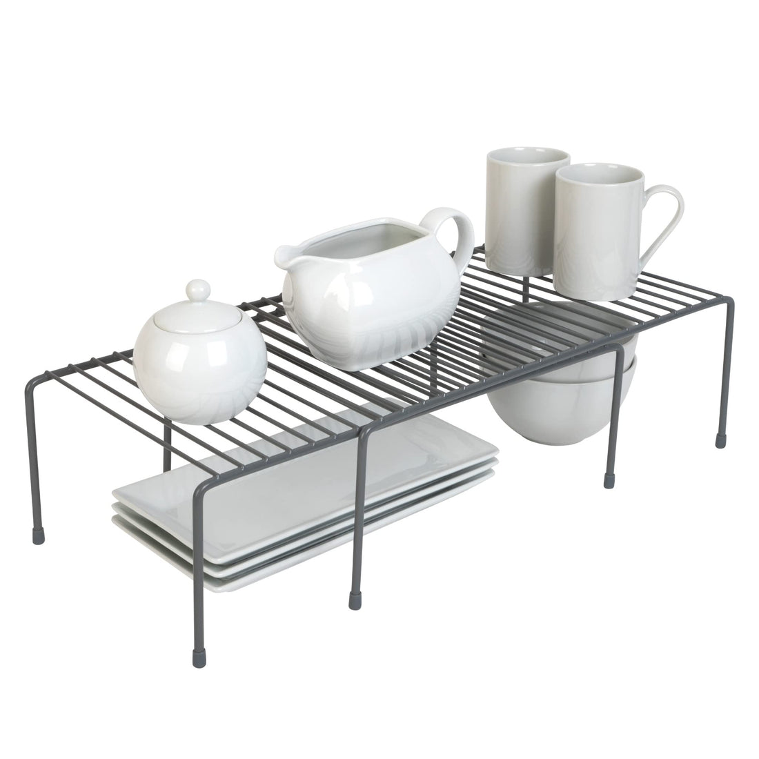 Smart Design Expandable Storage Rack - Scratch Resistant Feet - Metal Wire - Kitchen Counter, Bathroom Medicine Organizer, Panel Display Rack, Sink Cabinet, Spice Storage - 16 x 32.5 - Charcoal Grey