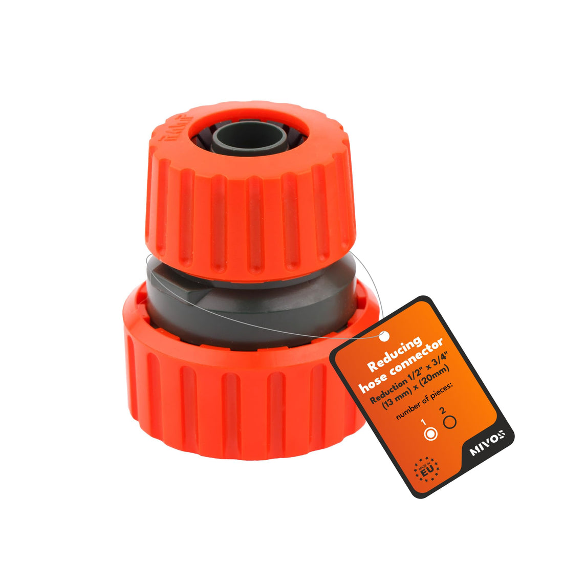 MIVOS Hose Connector 1/2" to 3/4" - Garden Hose Reduction - Water Hose Repairer - Hose Connector 1/2" (13mm) by 3/4" (19mm) - Made in EU
