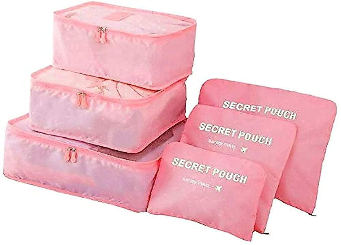 Coolbaby Pack Of 6 Packing Cubes-Compression Travel Luggage Organizer-Travel Clothe Storage Bag-Travel Mesh Pouch -Laundry Organizer-Shoe Bag(Pink)