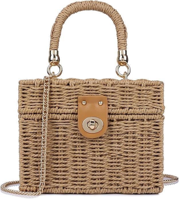 Women's Handwoven Crossbody Shoulder Bag, Straw Beach Bag with Top Hole and Fashion Chain Strap, Summer Vacation Bag and Fashion Accessory, Chic and Attractive.