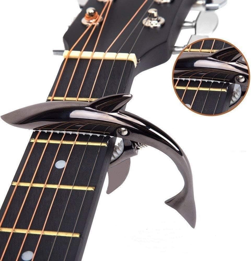 Obtheleg Zinc Alloy Guitar Capo Shark Capo for Acoustic and Electric Guitar with Good Hand Feeling, No Fret Buzz and Durable (Black)