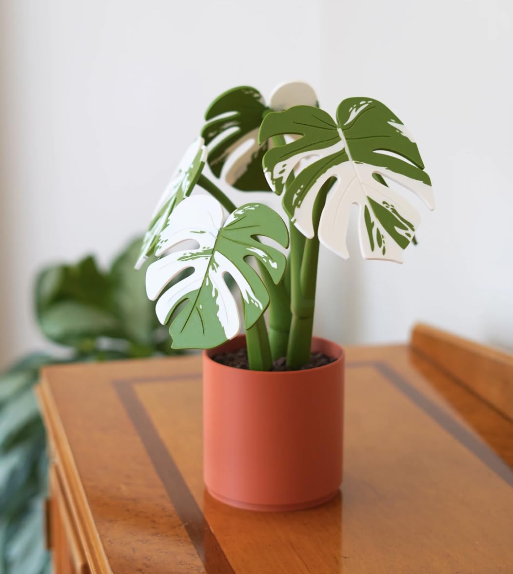 Monstera Plant Coaster Set with Magnetic Stand 5-Piece Green Leaf Cup Mats with Pot Holder – Non-Slip, Heat Resistant Drink Coasters for Home, Office Desk & Coffee Table decor (Monstera Albo)
