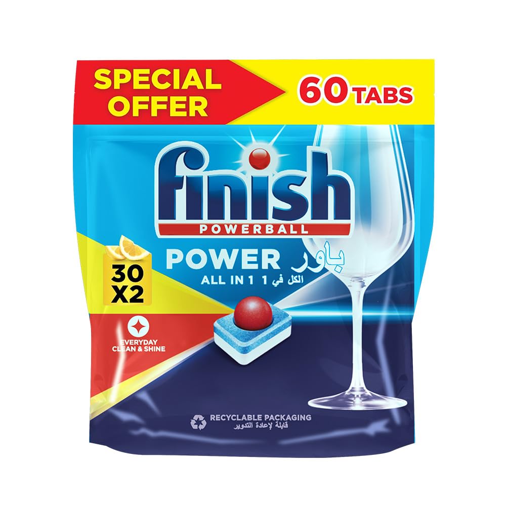 Finish Lemon Dishwasher Detergent All in One Tablets for Deep Clean & Sparkling Shine 60 Tablets (30 + 30)
