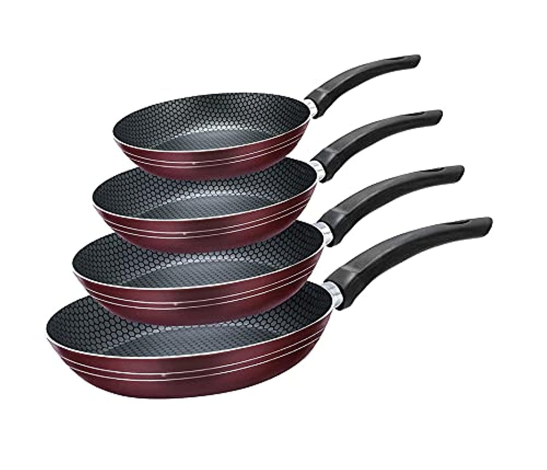 Trueval Teflon Frying Pan, 4 Pieces - Dark Red