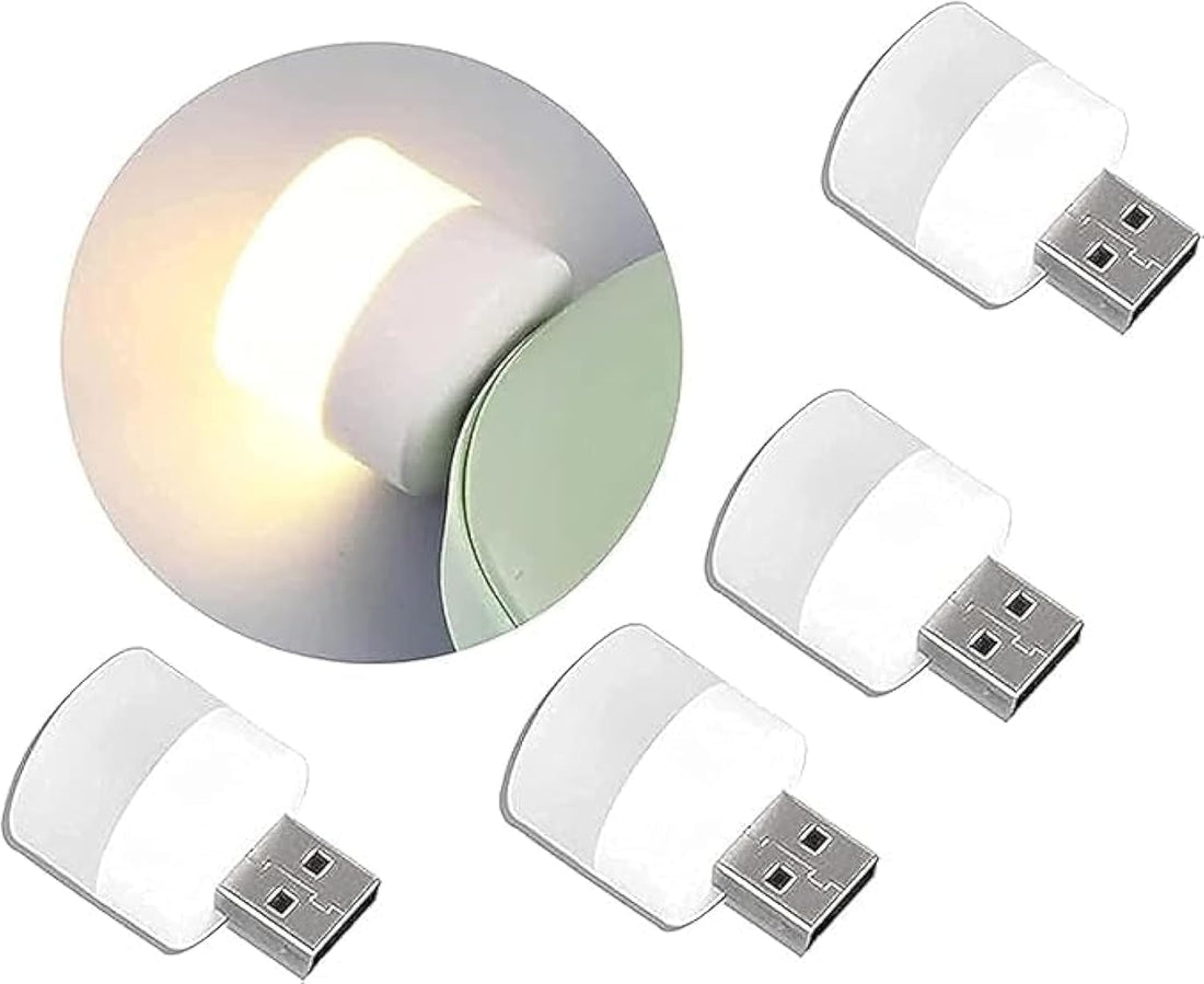 Generic 4 Pack Mini USB LED Night Light, Flexible LED Ambient Light, Portable Car Bulb, Indoor/Outdoor/Reading/Sleep, White, Plastic