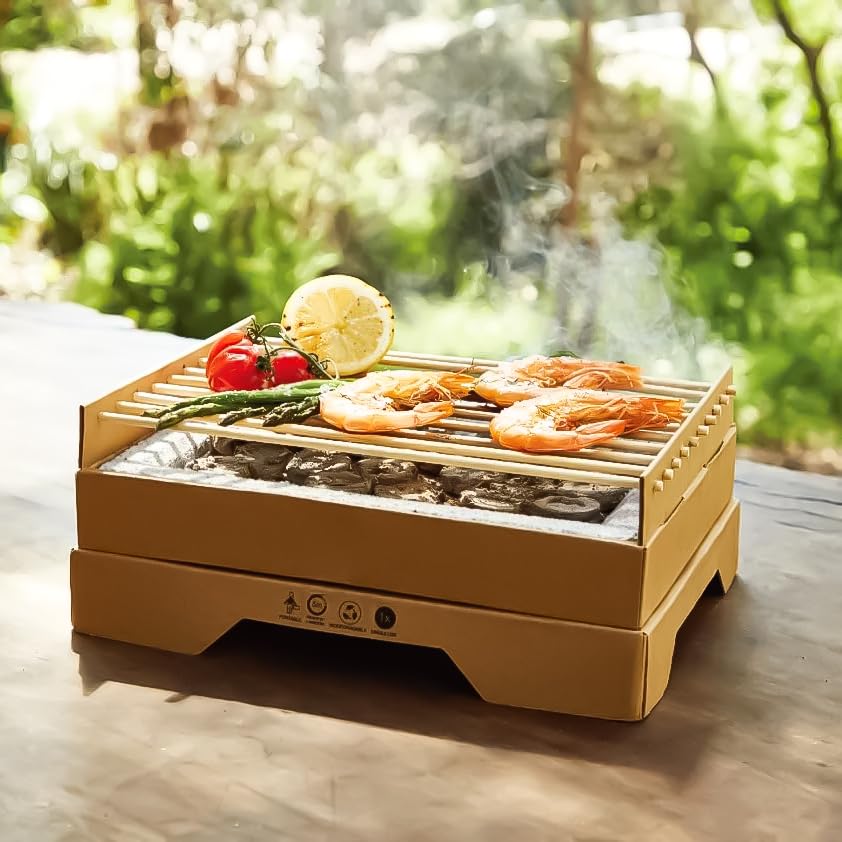 Eco Friendly And Disposable Grill, Made Of Natural Materials, Ready To Use In 5 Minutes, More Than An Hour,Full Flammable Charcoal,Less Carbon Dioxide Emissions Size 33cm*24cm