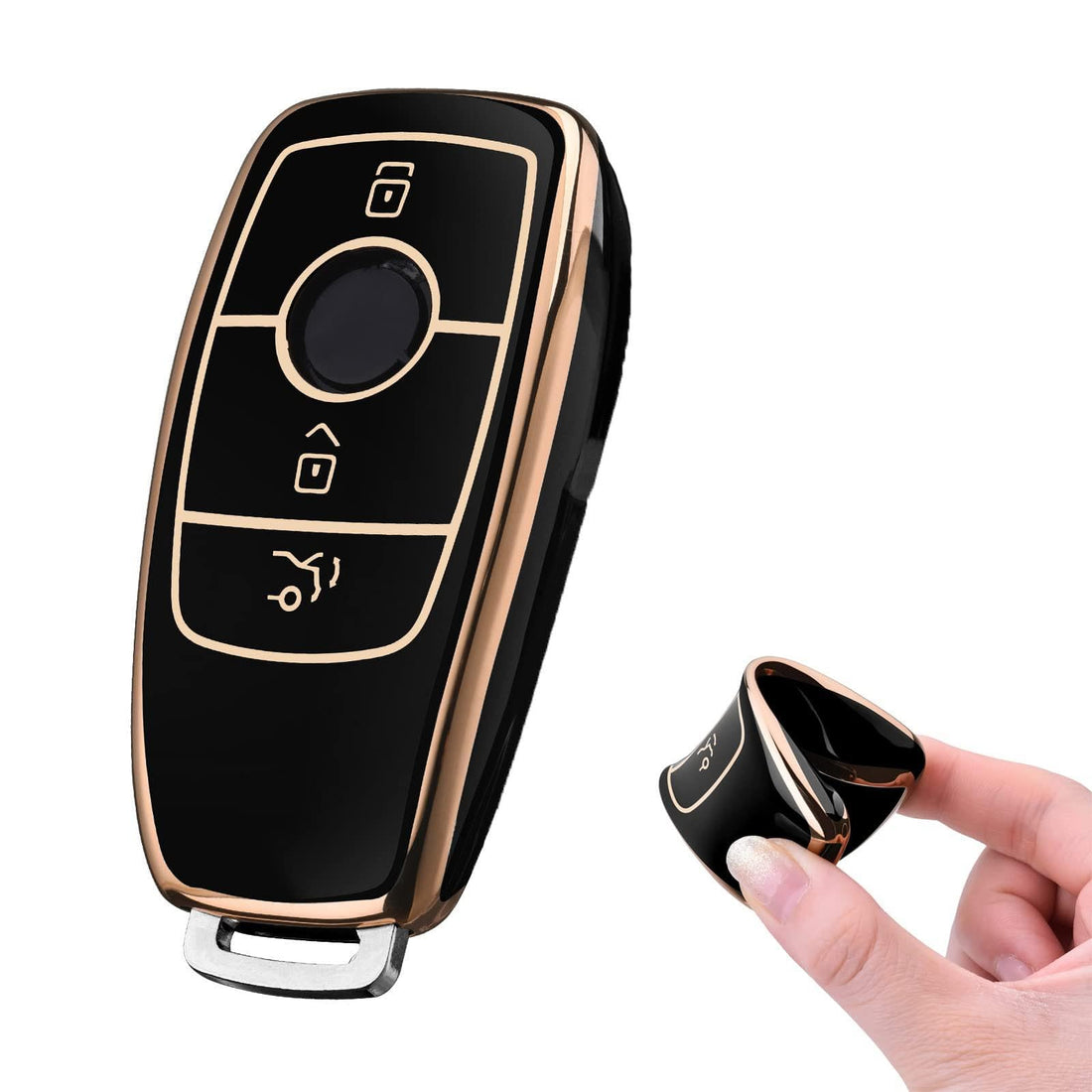 Khazna Key Cover for Mercedes, Car Key Protective Cover for Mercedes Benz E Class 2017 S 2018 Remote Fob Key (Golden Edge-Black)