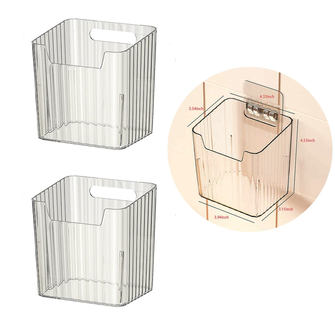 Set of 2 Storage Organizer Bins Wall Mounted Floating Shelves Fridge Organizer Stackable Clear Plastic Storage Bins for Wall, Refrigerator, Kitchen, Bathroom, Countertops, Pantry - BPA Free