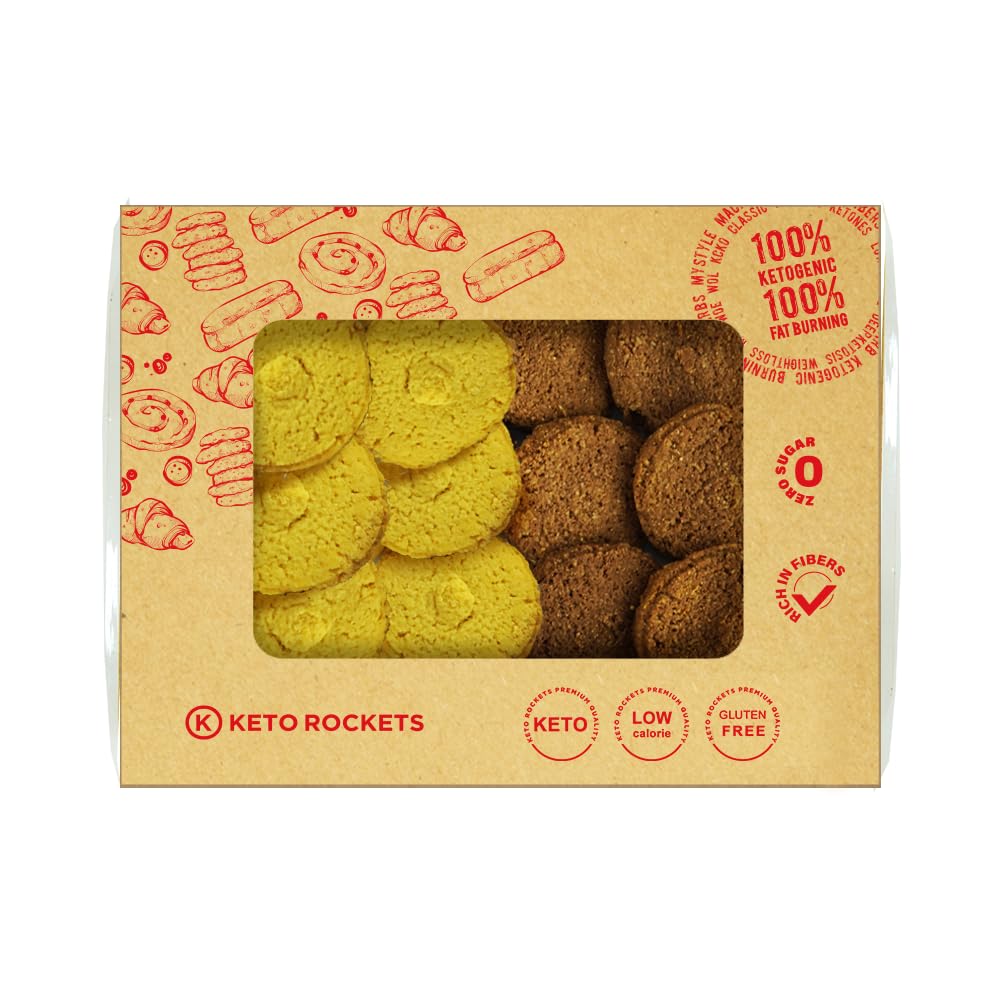 Keto Rockets Digestive Fresh Biscuits,(12 Pieces)– Chocolate & Plain | Diet – Healthy – Sugar Free – Sweetened with Natural Stevia – Free of Preservatives – Gluten Free.