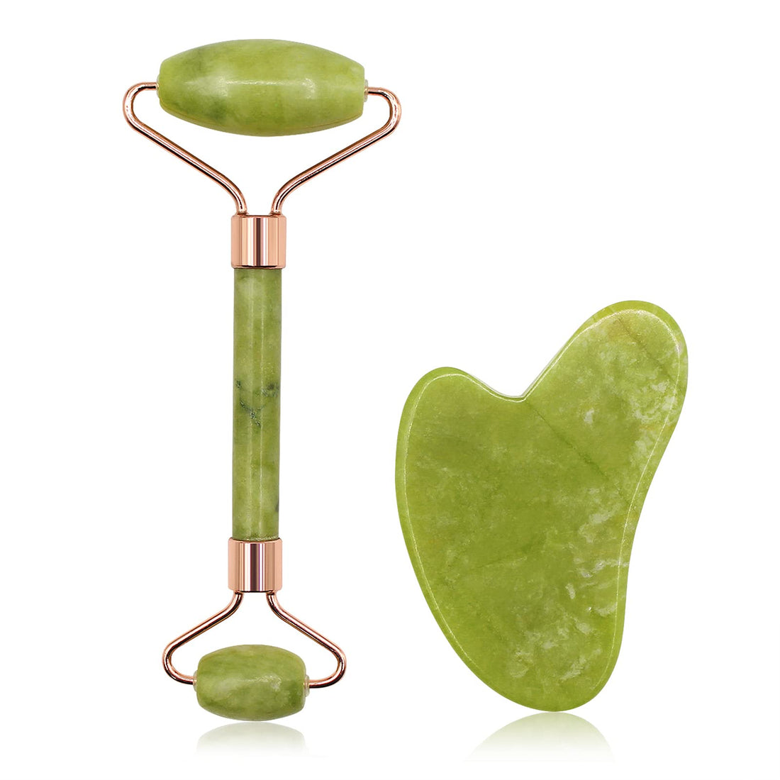Jade Roller Gua Sha Set, Facial Roller Massager, Face Sculpting Tool, Natural Stone Beauty Skin Care Kit for Neck & Eyes, Reduce Puffiness & Wrinkles (Green)